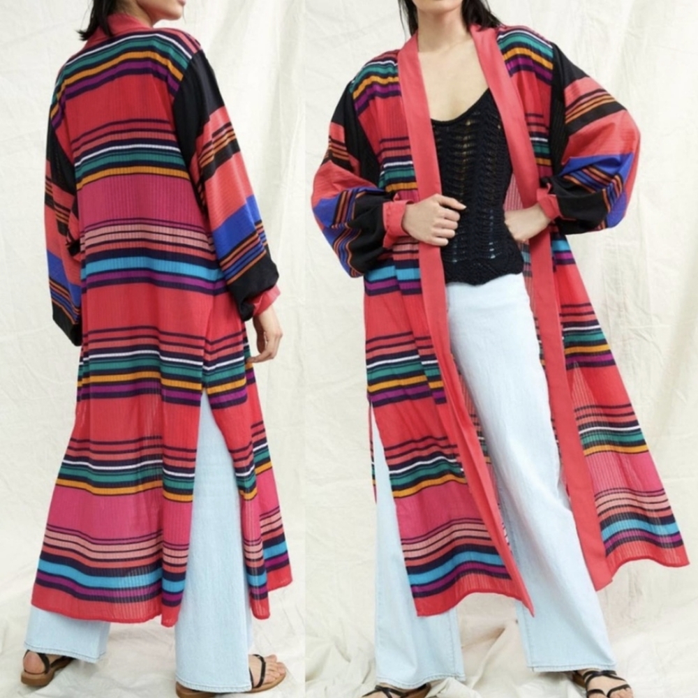 Anthropologie Colorful Stripe Maxi Kimono Duster NEW